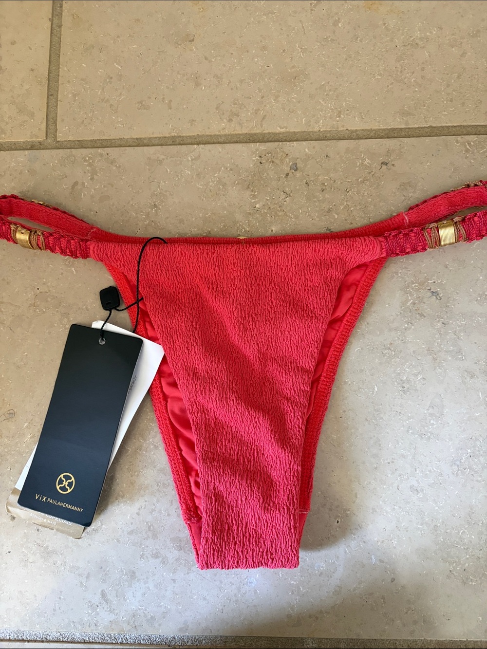 NWT VIX BIKINI BOTTOM SZ SMALL SKIMPY CUT GORGEOUS RED WITH GOLD